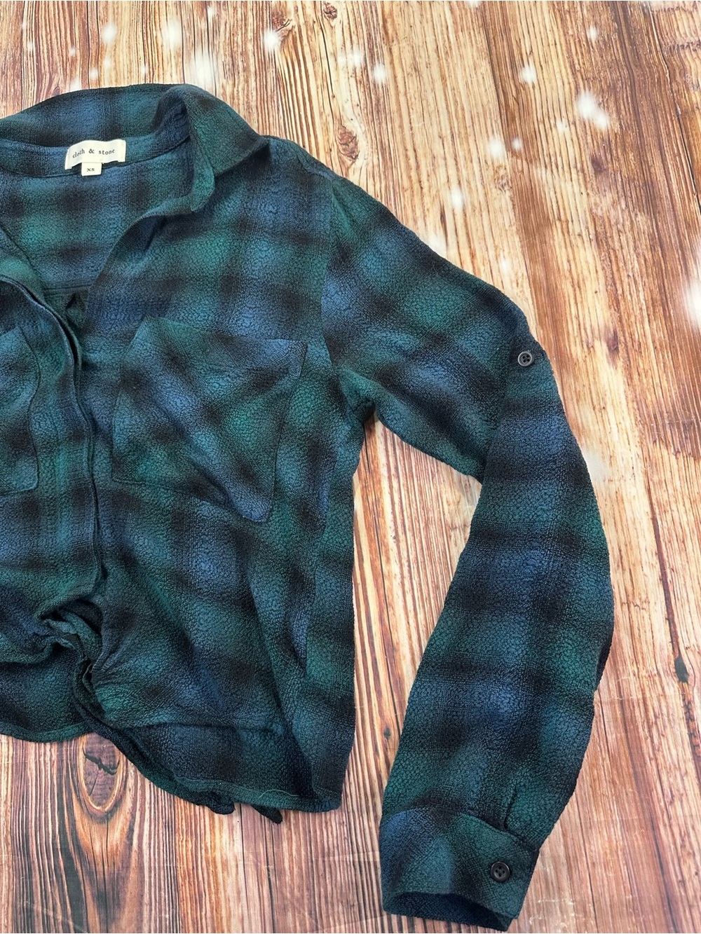 Cloth & Stone Sapphire Plaid Tie Front Shirt Green Blue Size XS - Picture 11 of 12